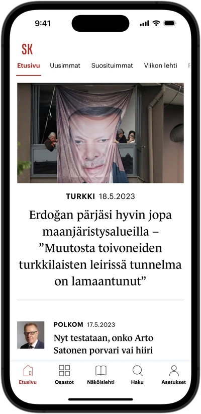 Suomen Kuvalehden uutisnäkymä Richien rakentamassa sovelluksessa.